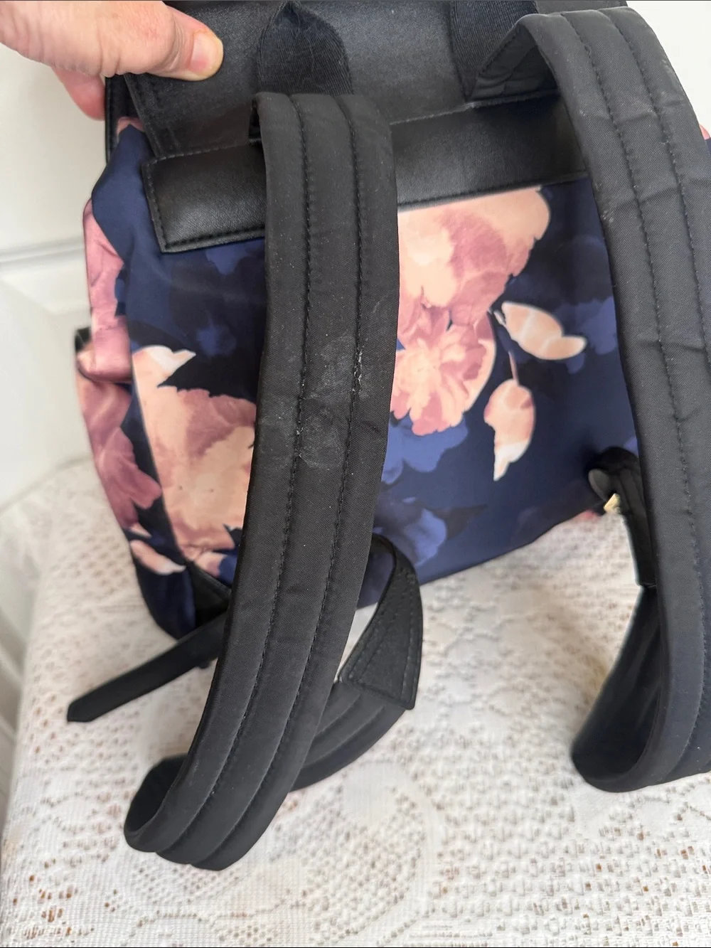 Victoria's Secret getaway cargo faux leather blue pink Floral Backpack - Picture 5 of 8